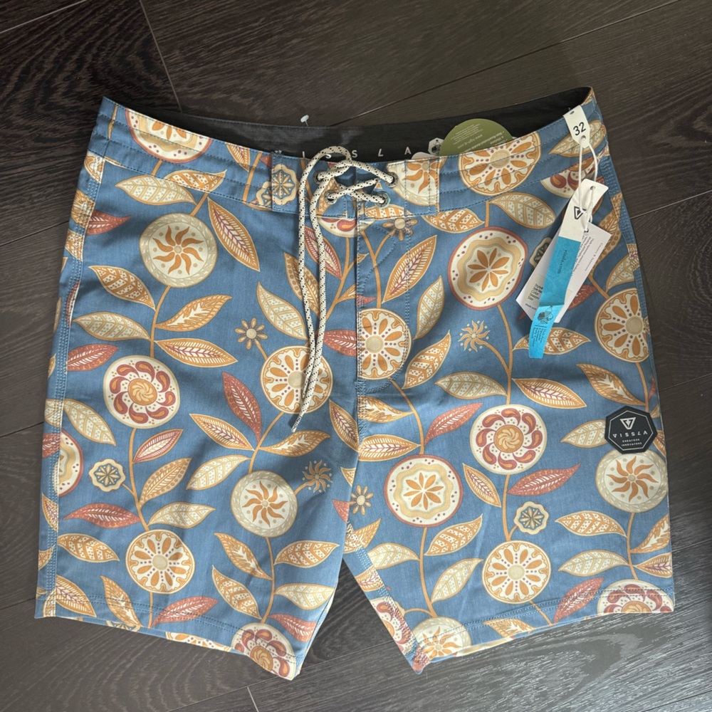 VISSLA Blue and Orange Retro Board Shorts